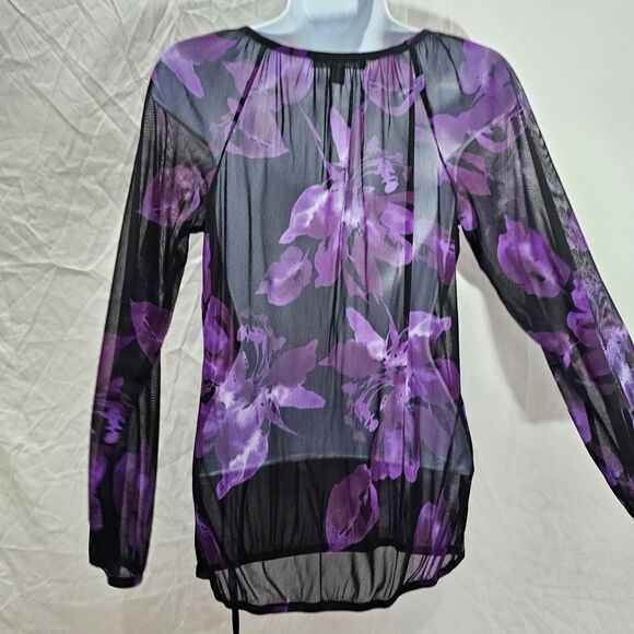 Vintage y2k 90s witchy whimsigoth floral purple chiffon top - Picture 2 of 4